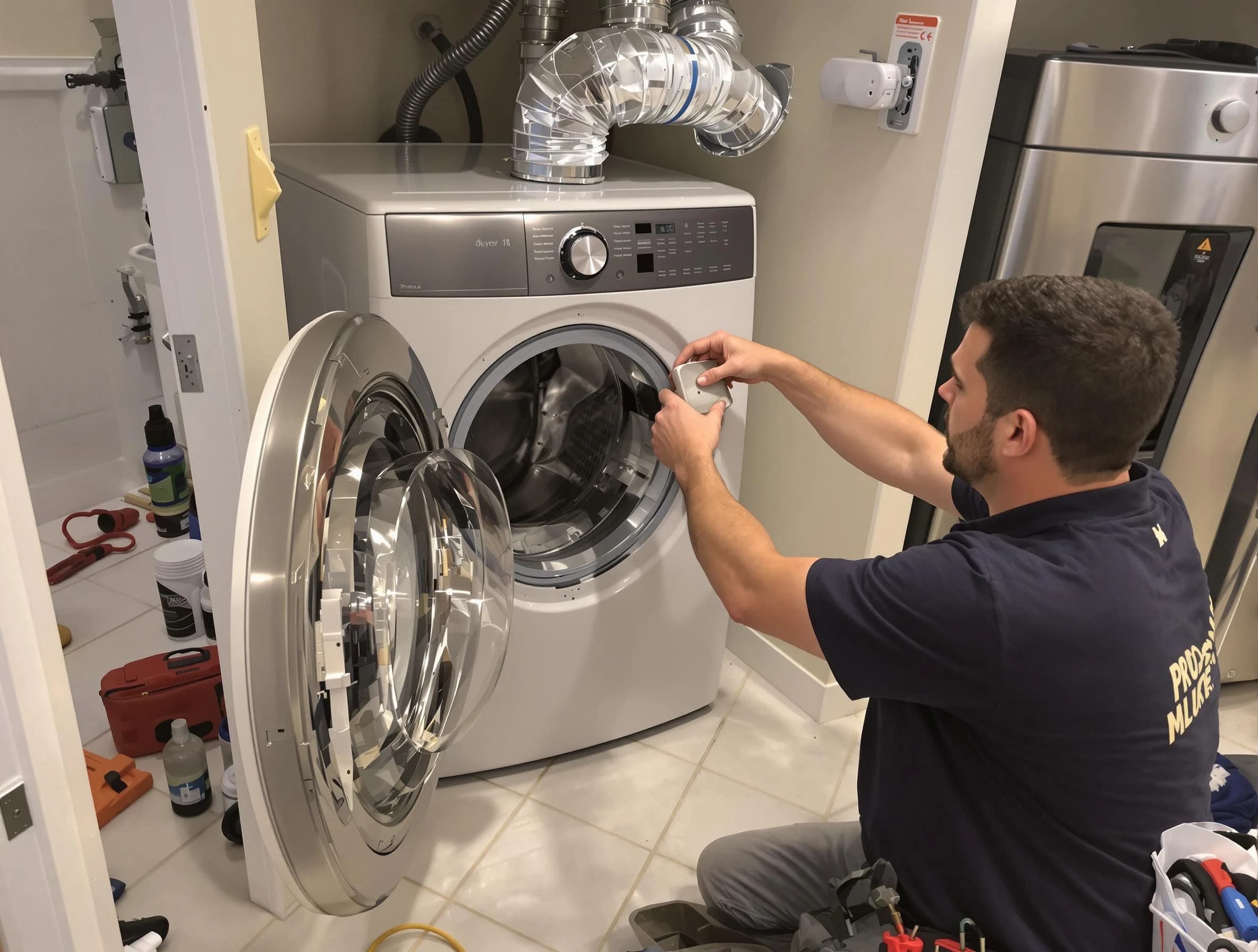 Bethel Park Dryer Vent Cleaning technician performing precise dryer vent hose installation in Bethel Park